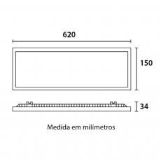 Painel de Led Embutir Retangular 620x150 Slim 20W 4100K Blumenau Ilumina��o